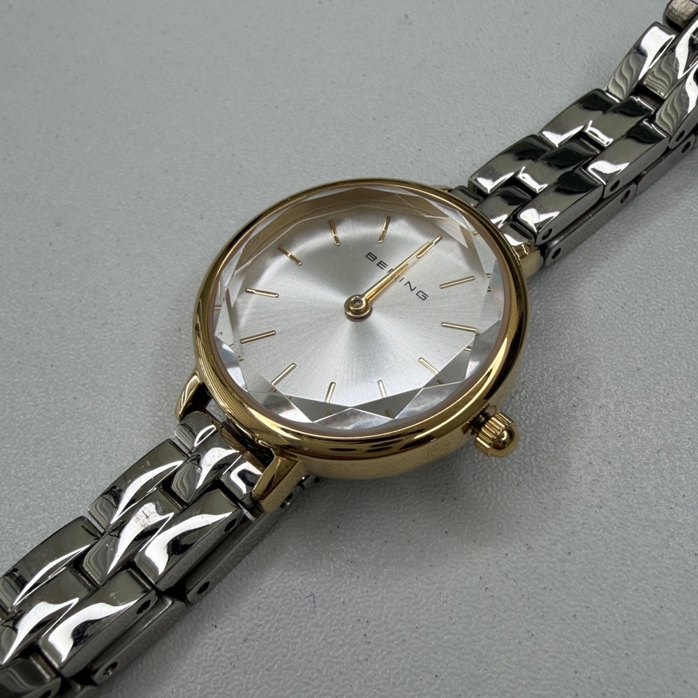 Bering Two-Tone Ladies Quartz Watch – Faceted Crystal, Stainless Steel